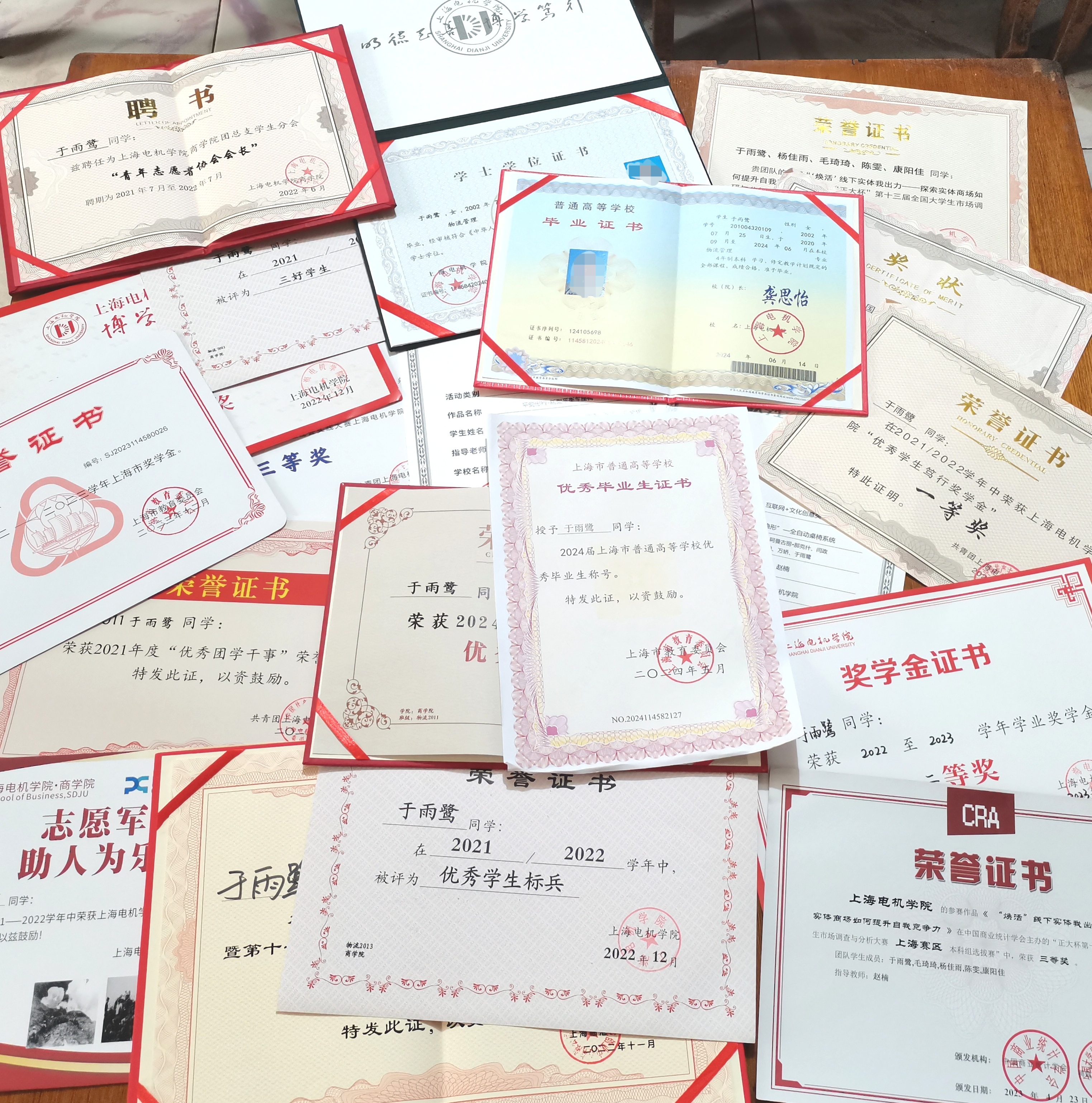于雨鹭荣誉证书